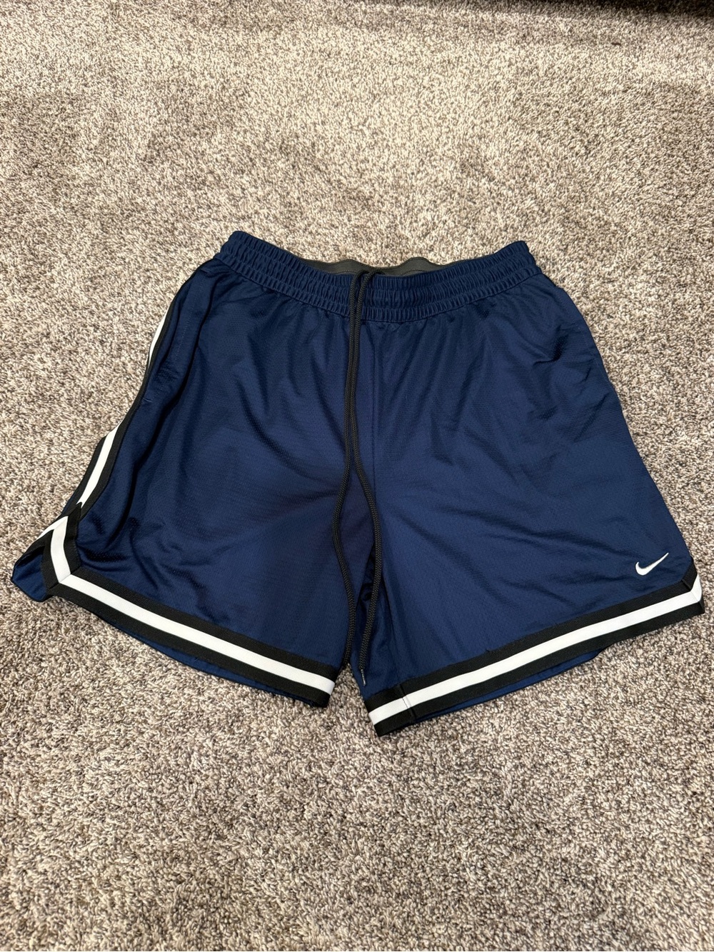 Nike Men's Deep Blue Athletic Shorts with Black and White Trim